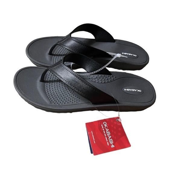 🌺OKBASHI Black Surf Flip Flop Sandals Vegan Men’s Size XL Made in USA -- NWT🌺 - Picture 1 of 6